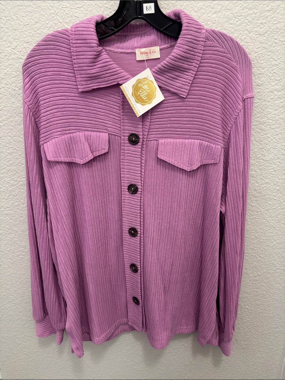 Hailey & Co Lavender Ribbed Button-Front Shirt Jacket